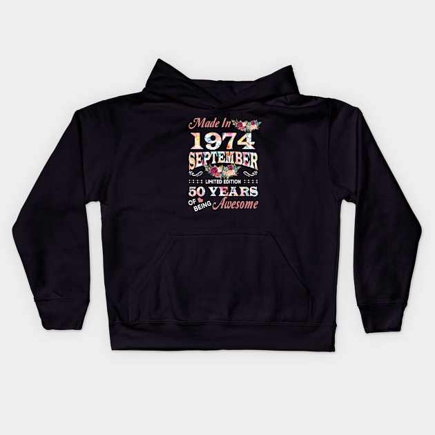 September Flower Made In 1974 50 Years Of Being Awesome Kids Hoodie by Kontjo